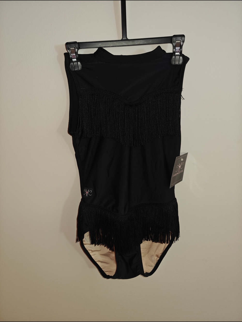 Kandi Kouture Black Fringe One-Piece Leo with High Neck